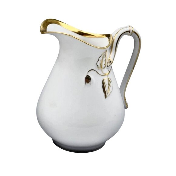 French H& C Haviland Limoges White Porcelain Milk Pitcher With Gold Accents - Picture 2 of 8